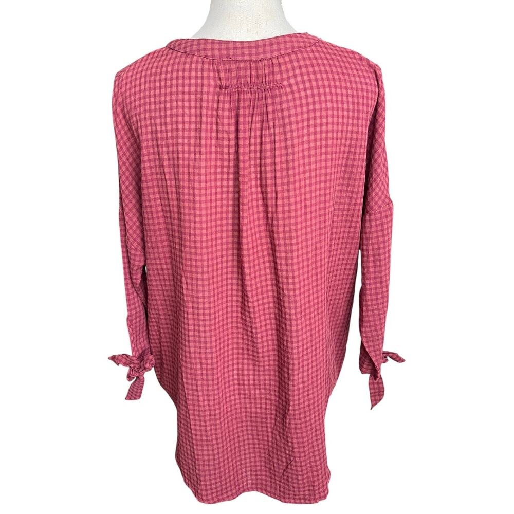 Cotton Bleu red gingham split neck blouse relaxed fit cotton cottagecore small - Picture 6 of 8